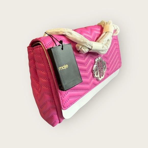 MAJE Clover Quilted Leather Crossbody Bag with Chain Strap. Fluo Pink #1547 NWT - Picture 7 of 7